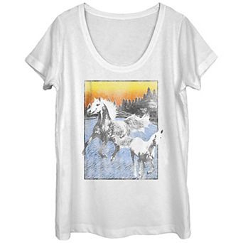 Juniors' Horses Freedom Landscape Paint Graphic Tee