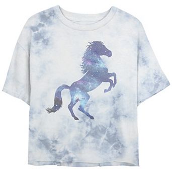 Juniors' Space Horse Silhouette Bombard Wash Cropped Tee