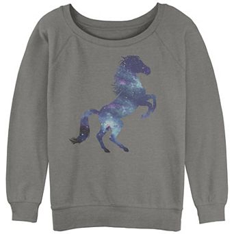 Juniors' Space Horse Silhouette Slouchy Terry Graphic Pullover