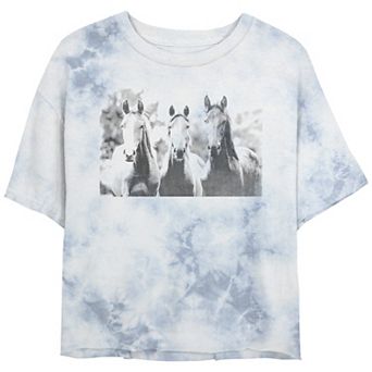 Juniors' Three Horses Photo Bombard Wash Cropped Tee