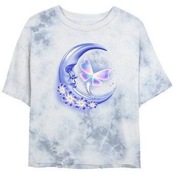 Juniors' Airbrush Moon Flowers Bombard Wash Cropped Tee