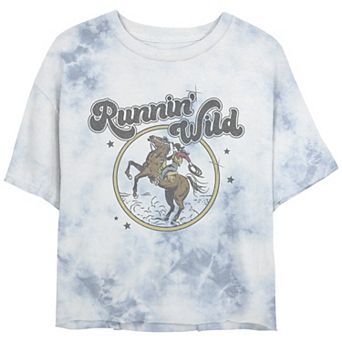 Juniors' Runnin' Wild Redux Circle Logo Bombard Wash Cropped Tee