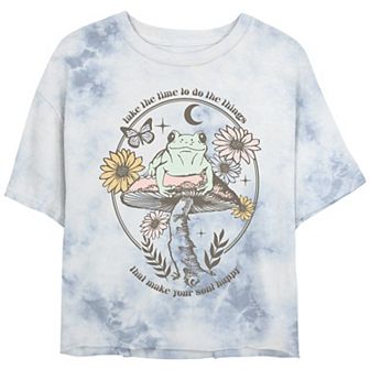 Juniors' Happy Soul Toad Typography Bombard Wash Cropped Tee