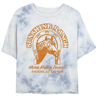 Juniors' Sunshine Ranch Horse Riding Lessons Logo Bombard Wash Cropped Tee