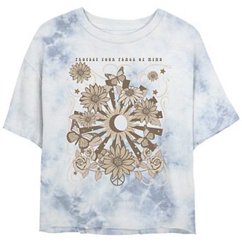 Juniors' Protect Your Peace Of Mind Psychedelic Nature Bombard Wash Cropped Tee