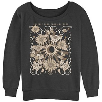 Juniors' Protect Your Peace Of Mind Psychedelic Nature Slouchy Terry Graphic Pullover