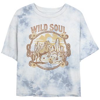 Juniors' Wild Soul Horse Landscape Bombard Wash Cropped Tee