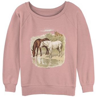 Juniors' Vintage Horses Landscape Paint Slouchy Terry Graphic Pullover