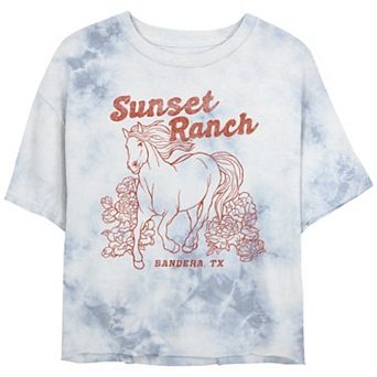 Juniors' Sunset Ranch Bandera TX Drawing Bombard Wash Cropped Tee