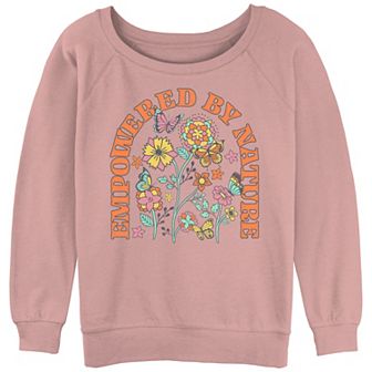 Juniors' Empowered By Nature Vintage Flowers Slouchy Terry Graphic Pullover