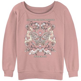 Juniors' Find Something Positive In Each Day Vintage Logo Slouchy Terry Graphic Pullover
