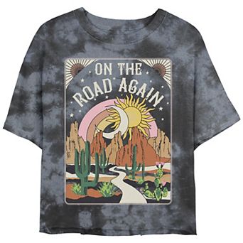 Juniors' On The Road Again Vintage Landscape Crop Top Tee