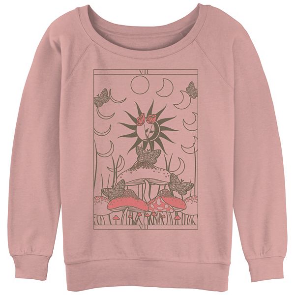 Juniors' Tarot Card Mushroom Mystic Slouchy Terry Graphic Pullover