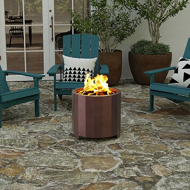Merrick Lane Aries 19.5" Portable Bronze Finished Steel Smokeless Wood Burning Outdoor Firepit with Waterproof Cover