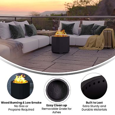 Merrick Lane Aries 19.5" Portable Bronze Finished Steel Smokeless Wood Burning Outdoor Firepit with Waterproof Cover