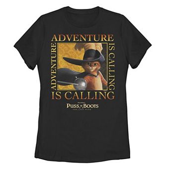 Juniors' Puss In Boots The Last Wish Adventure Is Calling Box Graphic Tee