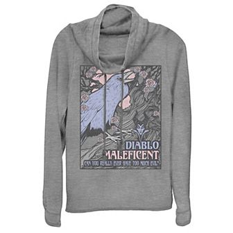 Disney Villains Juniors' Maleficent Too Much Evil Cowlneck Graphic Lightweight Long Sleeve