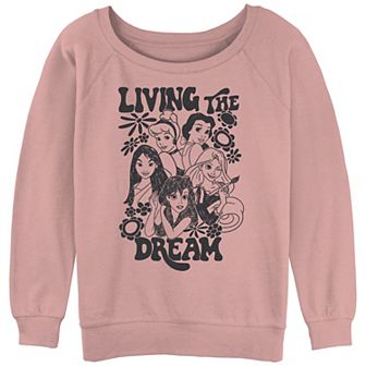 Disney Princesses Juniors' Living The Dream Flowers Slouchy Terry Graphic Pullover
