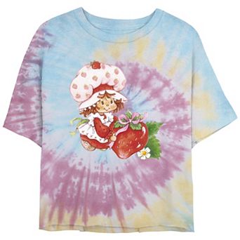 Juniors' Strawberry Shortcake Garden Flower Crop Top Tie Dye Graphic Tee