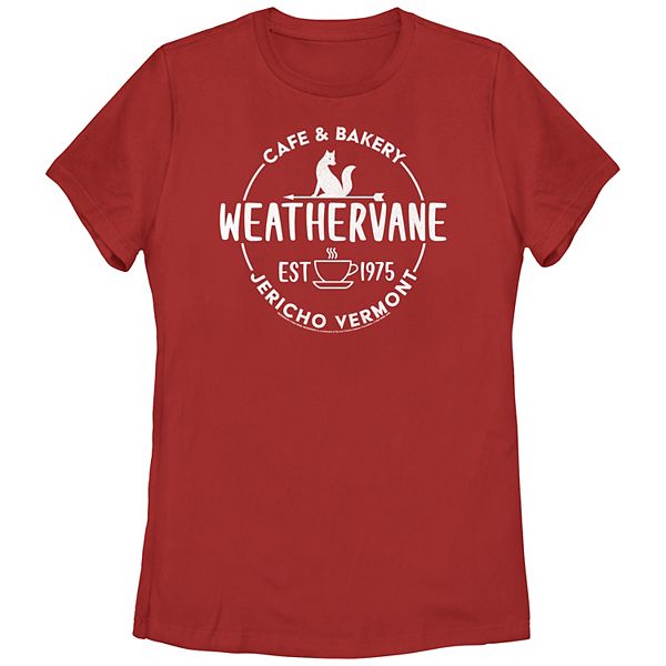 Juniors' Wednesday Weathervane Coffee Shop Logo Graphic Tee