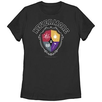 Juniors' Wednesday Nevermore School Crest Graphic Tee