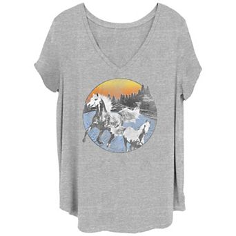 Juniors' Plus Horses Freedom Landscape Circle Paint Graphic Tee