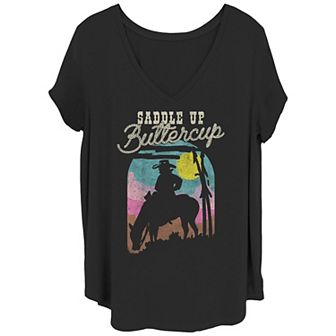 Juniors' Plus Cowboy Saddle Up Buttercup Graphic Tee