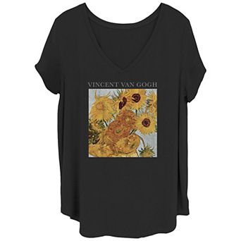 Juniors' Plus Vincent Van Gogh Yellow Flowers Graphic Tee