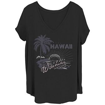 Juniors' Plus Hawaii Waikiki Beach Graphic Tee