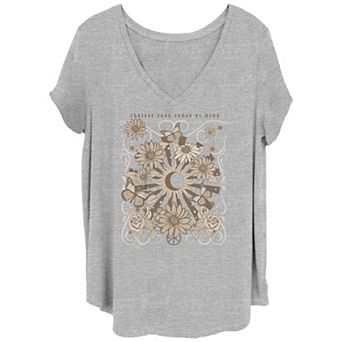 Juniors' Plus Protect Your Peace Of Mind Floral Graphic Tee