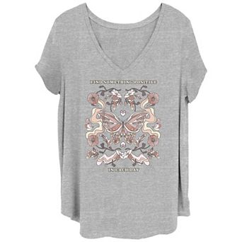 Juniors' Plus Find Something Positive In Each Day Butterfly Graphic Tee