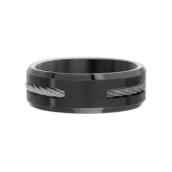 1913 Men's Black IonPlated Stainless Steel Twisted Wire Accent Ring