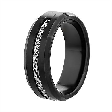 1913 Men's Black Ion-Plated Stainless Steel Twisted Wire Accent Ring