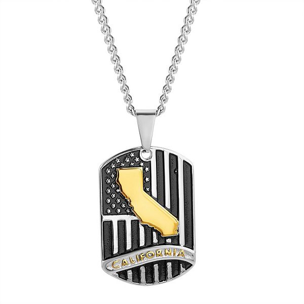 1913 Men's TriTone Stainless Steel State of California Dog Tag Pendant