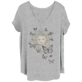 Juniors' Plus Meditating Sun And Butterflies Graphic Tee