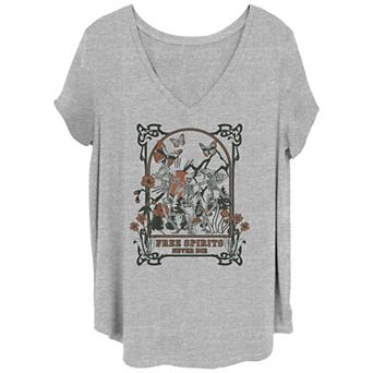 Juniors' Plus Free Spirits Never Die Dancing Skeletons Graphic Tee