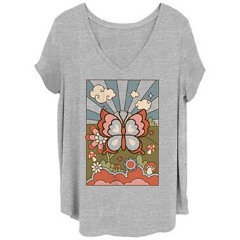 Juniors' Plus Colorful Paradise Butterfly Graphic Tee