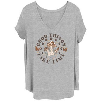 Juniors' Plus Size Good Things V-Neck Graphic Tee