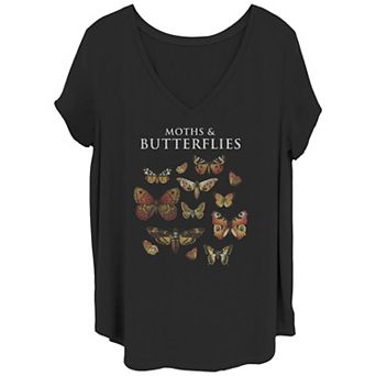 Juniors' Plus Size Moths And Butterflies V-Neck Graphic Tee
