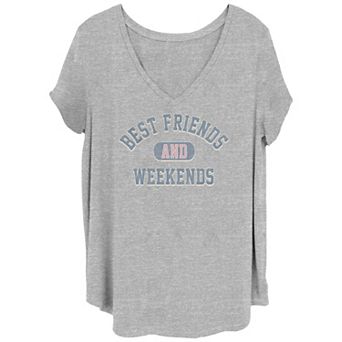 Juniors' Plus Size "Best Friends And Weekends" V-Neck Tee