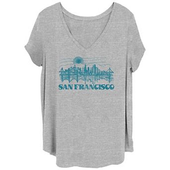 Juniors' Plus Size San Francisco Bridge Skyline V-Neck Tee