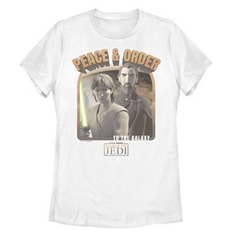 Juniors' Star Wars Tales Of The Jedi Qui-Gon Jinn Count Dooku Peace & Order Graphic Tee