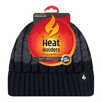Men's Heat Holders Heatweaver Lined Striped Cable Knit Roll Up Hat