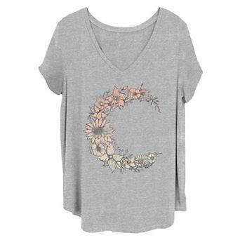 Juniors' Plus Size Cresent Moon Floral Graphic Tee