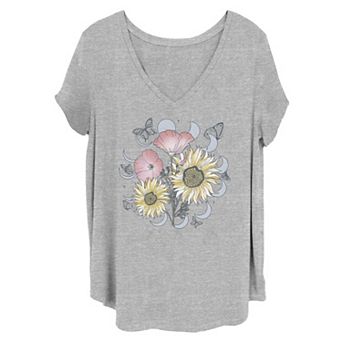 Juniors' Plus Size Wildflowers Butterflies Lunar Cycle Graphic Tee