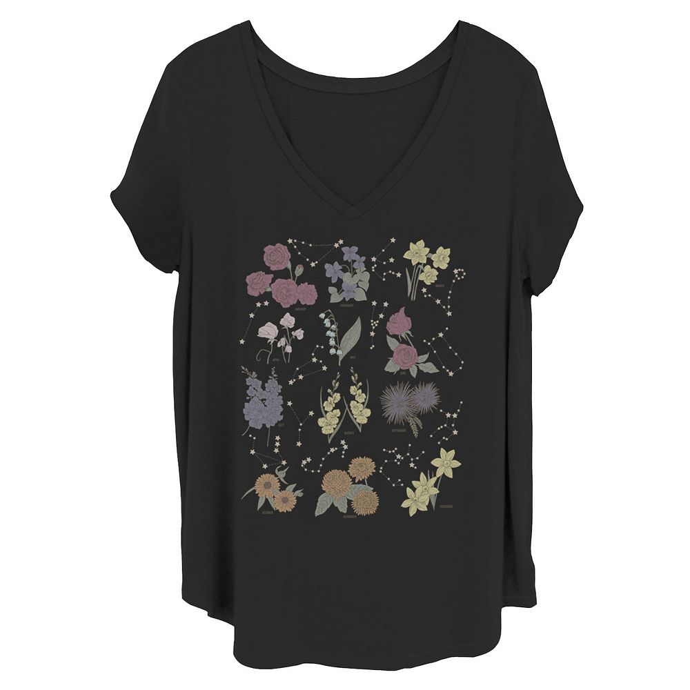 Juniors' Plus Size Flower Astrological Chart Graphic Tee