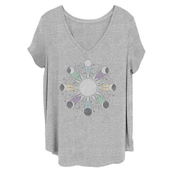 Juniors' Plus Size Lunar Phase Cycle Sunburst Constellations Graphic Tee