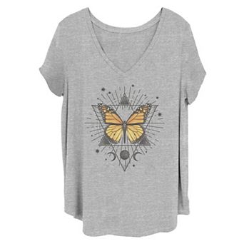 Juniors' Plus Size Butterfly Celestial Pyramids And Moons Graphic Tee