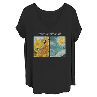 Juniors' Plus Size Vincent Van Gogh Starry Night Sunflowers Graphic Tee
