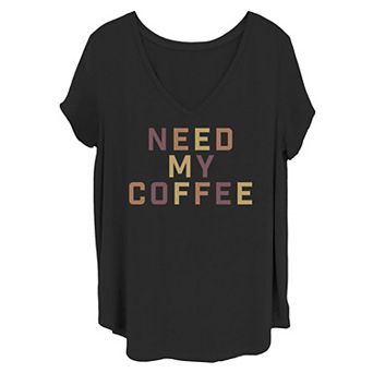 Juniors' Plus Size Need My Coffee Brown Shades Graphic Tee